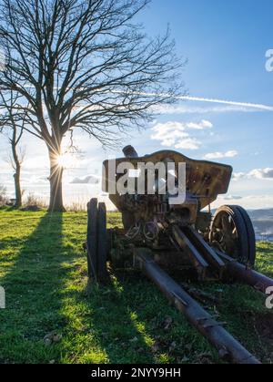 L'artiglieria vecchia, arrugginita, non in uso e dimenticata rimane dell'ex guerra in Bosnia. Foto Stock