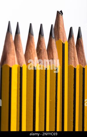 Matita spezzata tra una fila di perfettamente affilati Foto Stock