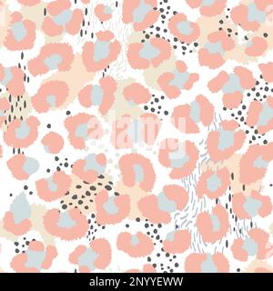 Vector Minimal Pastel Leopard e Abstract Seamless Pattern, beige, rosa e azzurro. Illustrazione Vettoriale