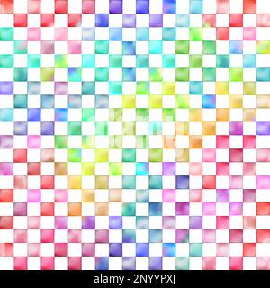 Vector Watercolors Vibrant Rainbow Colors Checker Pattern senza cuciture. Illustrazione Vettoriale