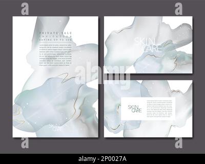 Effetto acquerello minimo vettoriale Abstract Graphic Elements Template for Invitation, Business, Anniversary Card, Advertisement or Poster. Grigio e blu Illustrazione Vettoriale