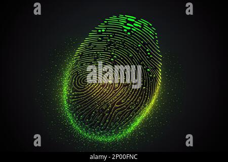 impronta verde brillante su sfondo nero, immagine concettuale per impronta biometrica Foto Stock
