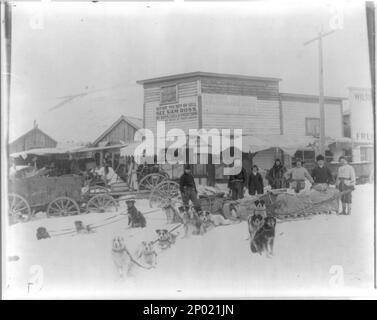 Squadra di cani pronta per iniziare con le disposizioni. Frank and Frances Carpenter Collection, regalo; Sig.ra W. Chapin Huntington; 1951, Dog Teams, Alaska, 1890-1930, Dogsledding, Alaska, 1890-1930, slitte & slitte, Alaska, 1890-1930, Negozi, Alaska, 1890-1930, Stati Uniti, Alaska Foto Stock