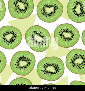 Modello senza cuciture Vector Summer Fruit Kiwi Slice per prodotti o stampe di carta da imballaggio. Illustrazione Vettoriale