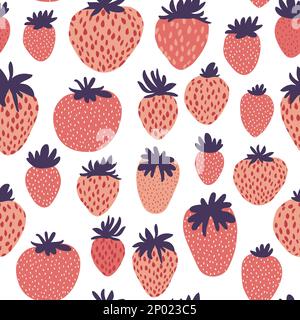 Modello senza cuciture Vector Minimal Japanese Style Cute Strawberry Illustrazione Vettoriale