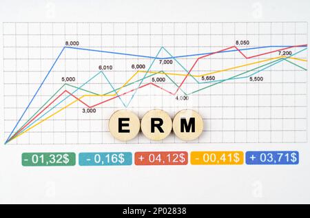 Concetto aziendale. Sul business chart sono presenti cerchi in legno con l'iscrizione ERM Foto Stock