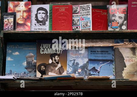 Stand con libri su che Guevara in Plaza De Armas, Habana Vieja; Havana, Cuba Foto Stock