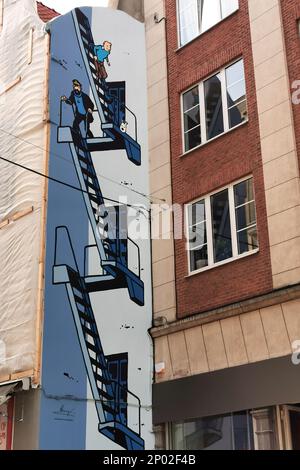 Avventure del murale a fumetti Tintin, Bruxelles, Belgio Foto Stock