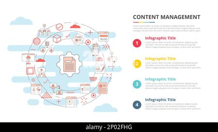 concetto di gestione dei contenuti per banner modello infografico con vettore di informazioni di elenco a quattro punti Foto Stock