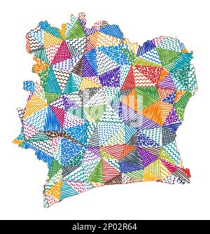 Mappa in stile capretto della Costa d'Avorio. Poligoni disegnati a mano a forma di Costa d'Avorio. Illustrazione vettoriale. Illustrazione Vettoriale