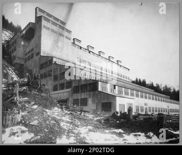 Gastineau Gold Crushing Mill. Frank and Frances Carpenter Collection, regalo; Sig.ra W. Chapin Huntington; 1951, Gold mining, Alaska, 1910-1920, Mills, Alaska, 1910-1920, Alaska Gastineau Mining Company (Juneau, Alaska), strutture, Alaska, 1910-1920, Stati Uniti, Alaska Foto Stock