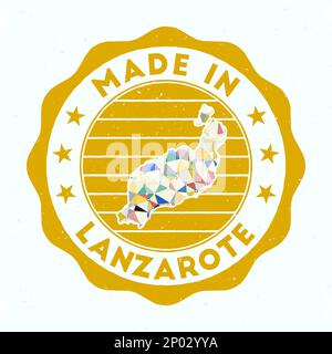 Prodotto a Lanzarote. Francobollo rotondo dell'isola. Sigillo di Lanzarote con forma a bordo. Badge vintage con testo circolare e stelle. Illustrazione vettoriale. Illustrazione Vettoriale
