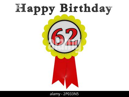 Un bottone dorato con un numero rosso e la scritta Happy Birthday Foto Stock