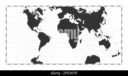 Mappa del mondo vettoriale. Proiezione emisfero-in-quadrato Guyou. Mappa geografica del mondo con linee di latitudine e longitudine. Centrato a 0deg longitudine. Illustrazione Vettoriale