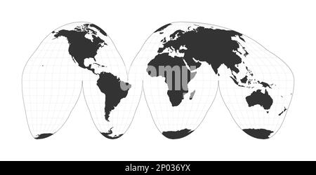 Mappa del mondo. Goode ha interrotto la proiezione dell'omolosina. Globo con latitudine e longitudine netta. Mappa del mondo su meridiani e paralleli sullo sfondo. Illustrazione Vettoriale