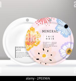 Borsa in lamina per maschera facciale a forma rotonda Vector con motivo floreale disegnato a mano. Illustrazione Vettoriale