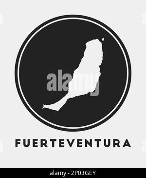 Icona di Fuerteventura. Logo rotondo con mappa dell'isola e titolo. Distintivo Fuerteventura elegante con mappa. Illustrazione vettoriale. Illustrazione Vettoriale