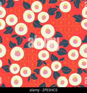 Vector retro Vintage Giapponese, Coreano o Cinese Abstract Floral modello di superficie senza cuciture per prodotti, tessuti o stampe di carta da imballaggio. Illustrazione Vettoriale