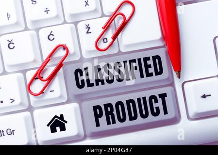 Segno di testo che mostra il prodotto classificato. Parola per dati sensibili Top Secret divulgazione non autorizzata Foto Stock
