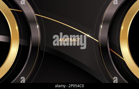 Lussuoso sfondo astratto con marrone, nero e oro realistiche 3D forme e linee circolari. Illustrazione vettoriale Illustrazione Vettoriale