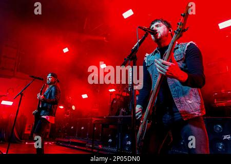 1 marzo 2023: Matthew Tuck e Jamie Mathias della band gallese Bullet for My Valentine Live at Liverpool Guild of Students (Credit Image: © Andy von PIP/ZUMA Press Wire) SOLO PER USO EDITORIALE! Non per USO commerciale! Foto Stock