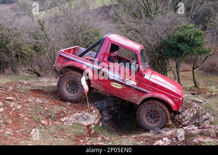 Febbraio 2023 - prova del Club della trazione integrale, a Chewton Mendip, a Somerset, Inghilterra, Regno Unito. Foto Stock