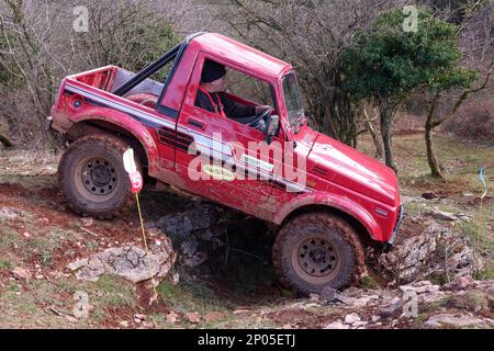 Febbraio 2023 - prova del Club della trazione integrale, a Chewton Mendip, a Somerset, Inghilterra, Regno Unito. Foto Stock