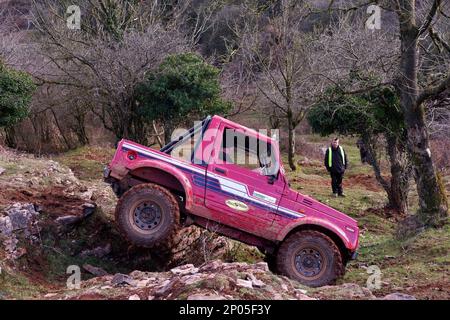 Febbraio 2023 - prova del Club della trazione integrale, a Chewton Mendip, a Somerset, Inghilterra, Regno Unito. Foto Stock