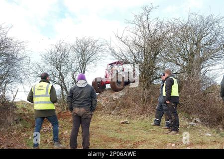 Febbraio 2023 - prova del Club della trazione integrale, a Chewton Mendip, a Somerset, Inghilterra, Regno Unito. Foto Stock