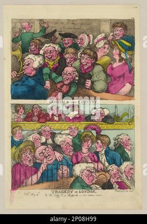 Commedia nel paese. Tragedia a Londra Rowlandson, scul.. Collezione British Cartoon Prints . Audiences,England,1800-1810. Foto Stock