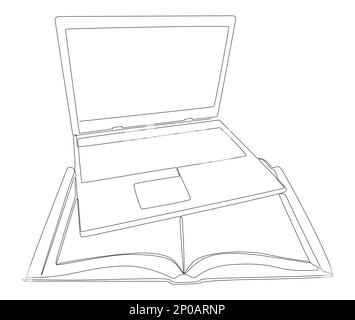 Una linea continua di notebook e libri. Concetto di vettore di illustrazione a linea sottile. Disegno di contorno idee creative. Illustrazione Vettoriale