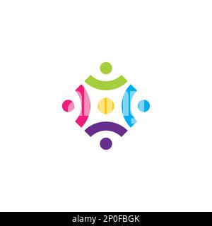 Modello di elementi dell'icona del logo della comunità. Vettore modello logo umano della comunità. Assistenza sanitaria comunitaria. Logo astratto della comunità. Illustrazione Vettoriale