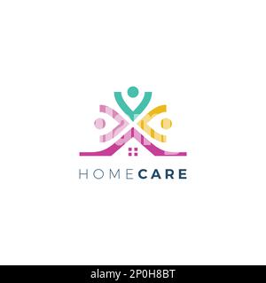 Logo Home Care Design. Vettore del logo della comunità. Logo della gente di salute Illustrazione Vettoriale