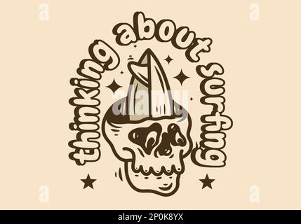Disegno grafico del cranio con tavola da surf Illustrazione Vettoriale