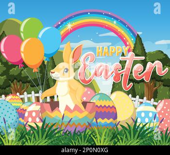 Buon disegno del manifesto di Pasqua con l'illustrazione del coniglio e delle uova colorful Illustrazione Vettoriale
