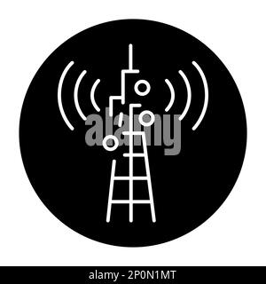 Icona della linea nera di trasmissione. Torre di trasmissione. Pittogramma per la pagina Web. Illustrazione Vettoriale