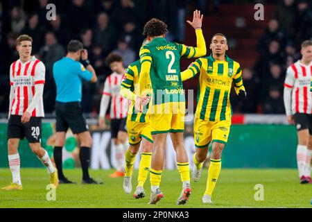 02-03-2023: Sport: PSV contro Ado (KNVB Cup) EINDHOVEN, PAESI BASSI - MARZO 2: Malik Sellouki (ADO Den Haag) segna il 3-1 durante la partita KNVB Beker P. Foto Stock