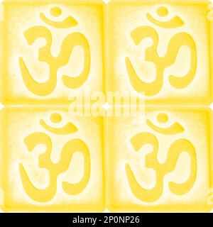 Sfondo senza cuciture in piastrelle quadrate con segno Aum Foto Stock