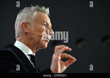 Marc Raisiere, CEO di Belfius, ha illustrato nel corso di una conferenza stampa per presentare i risultati di 2022 anni della banca Belfius, venerdì 03 marzo 2023 presso la torre Belfius, sede della banca a Bruxelles. FOTO DI BELGA ERIC LALMAND Foto Stock