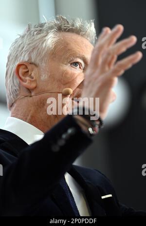 Marc Raisiere, CEO di Belfius, ha illustrato nel corso di una conferenza stampa per presentare i risultati di 2022 anni della banca Belfius, venerdì 03 marzo 2023 presso la torre Belfius, sede della banca a Bruxelles. FOTO DI BELGA ERIC LALMAND Foto Stock