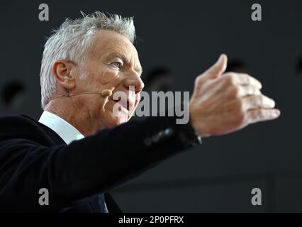 Marc Raisiere, CEO di Belfius, ha illustrato nel corso di una conferenza stampa per presentare i risultati di 2022 anni della banca Belfius, venerdì 03 marzo 2023 presso la torre Belfius, sede della banca a Bruxelles. FOTO DI BELGA ERIC LALMAND Foto Stock