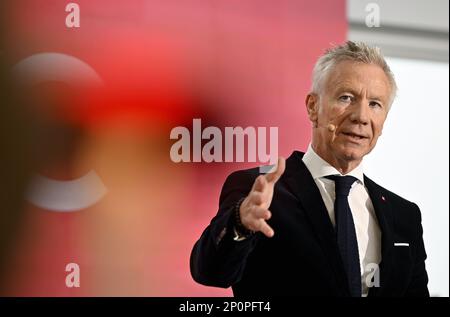 Marc Raisiere, CEO di Belfius, ha illustrato nel corso di una conferenza stampa per presentare i risultati di 2022 anni della banca Belfius, venerdì 03 marzo 2023 presso la torre Belfius, sede della banca a Bruxelles. FOTO DI BELGA ERIC LALMAND Foto Stock