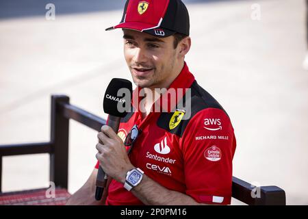 Sakhir, Bahrain - 02/03/2021, LECLERC Charles (mco), Scuderia Ferrari SF-23, ritratto durante la Formula 1 Gulf Air Bahrain Grand Prix 2023, 1st° round del Campionato del mondo FIA di Formula uno 2023 dal 2 al 5 marzo 2023 sul circuito Internazionale del Bahrain, a Sakhir, Bahrain - Foto: Xavi Bonilla/DPPI/LiveMedia Foto Stock