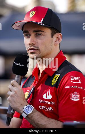 Sakhir, Bahrain - 02/03/2021, LECLERC Charles (mco), Scuderia Ferrari SF-23, ritratto durante la Formula 1 Gulf Air Bahrain Grand Prix 2023, 1st° round del Campionato del mondo FIA di Formula uno 2023 dal 2 al 5 marzo 2023 sul circuito Internazionale del Bahrain, a Sakhir, Bahrain - Foto: Xavi Bonilla/DPPI/LiveMedia Foto Stock