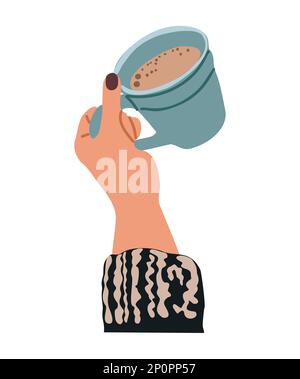 Tazza di tenuta a mano con vettore di bevanda calda isolato. Illustrazione Vettoriale