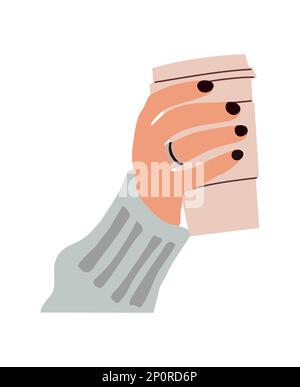 Illustrazione vettoriale della tazza da caffè in carta con supporto a mano. Illustrazione Vettoriale