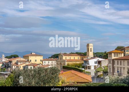 Vista panoramica sul centro storico di Fauglia, Pisa, Italia Foto Stock