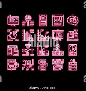 Analizzare l'illustrazione dell'icona di incandescenza infografica al neon Illustrazione Vettoriale