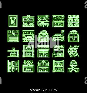 Illustrazione dell'icona delle luci al neon per il parcheggio sotterraneo Illustrazione Vettoriale
