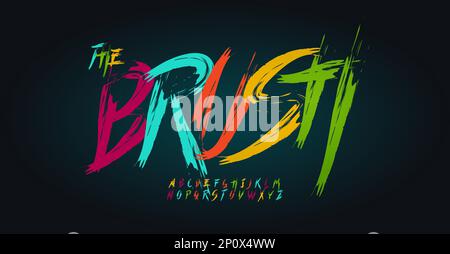 Crayons mano disegno arcobaleno alfabeto, pennello penna colore script, font dipinto a mano rapida per il logo funky, gesso titolo, cartoon tipografia, scritto a mano Illustrazione Vettoriale